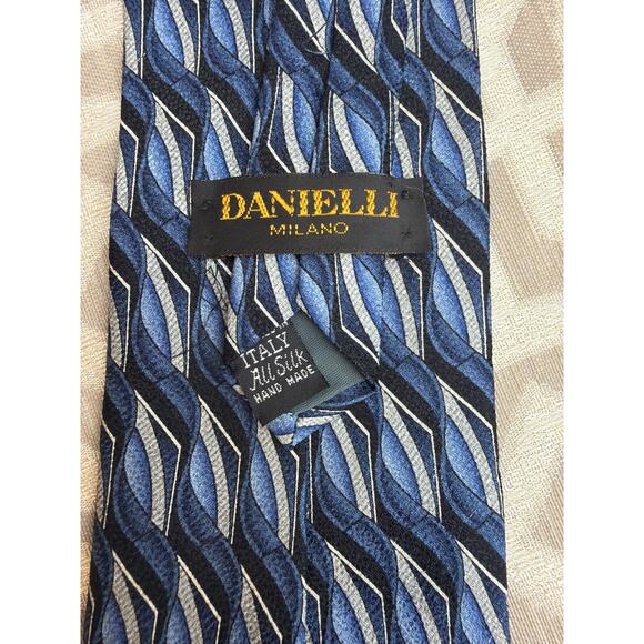 DANIELLI MILANO NECKTIE TIE 100% Silk Italian Hand Made hand made blue gray - Picture 2 of 5